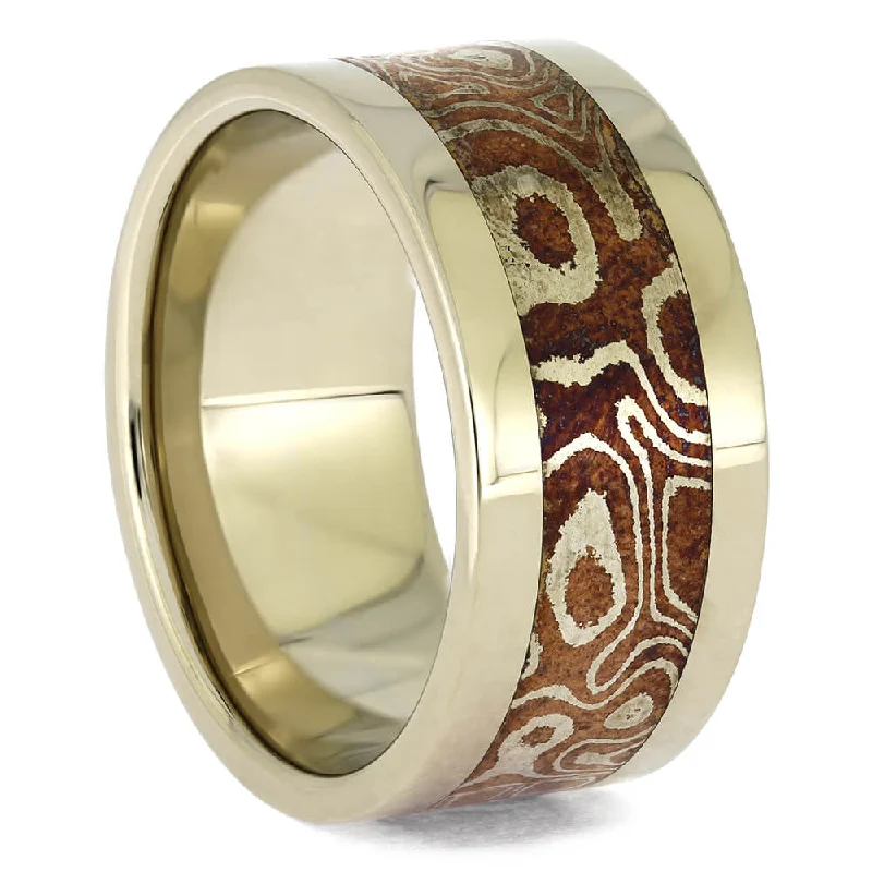 White Gold Wedding Band with Copper Silver Mokume Gane