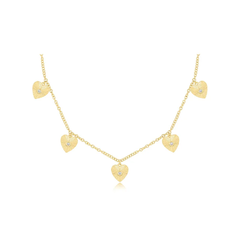 Multi Gold & Diamond Fluted Heart Necklace