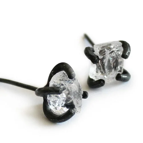 Handmade Womens White Quartz Crystal Stud Earrings in Silver for Women