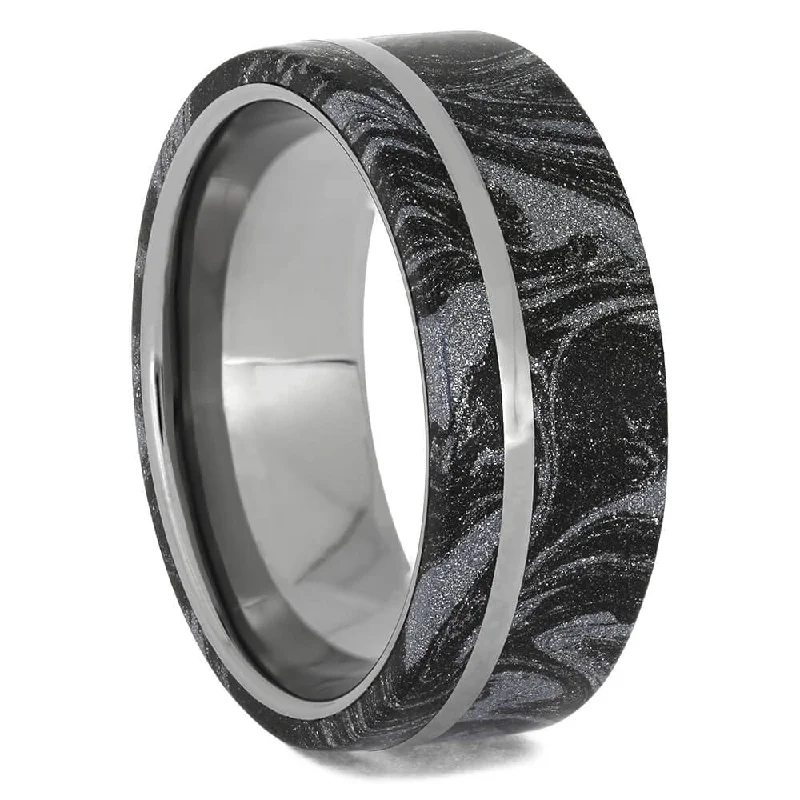 Cobaltium Mokume Wedding Band with Titanium Sleeve