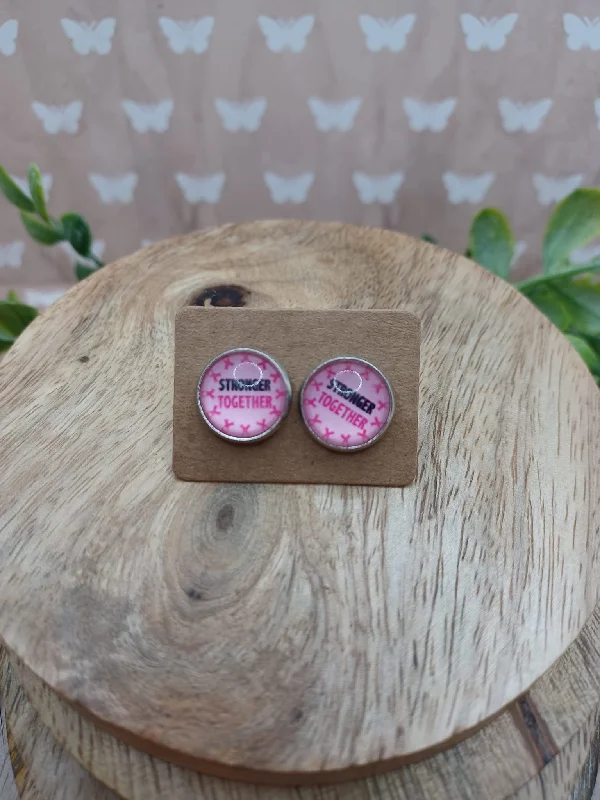 Stronger Together Pink Ribbon Earrings