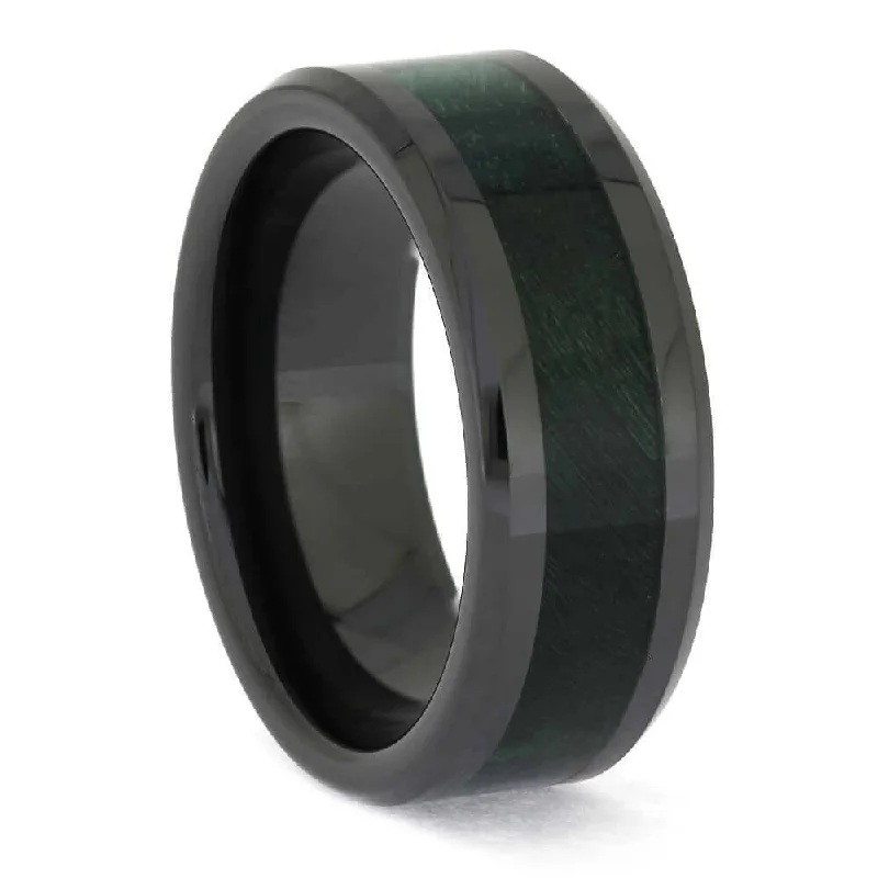 Green Box Elder Burl in Black Ceramic Ring