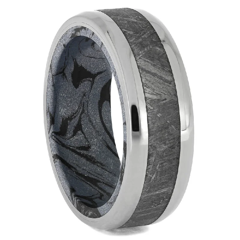 Meteorite Wedding Band with Cobaltium Mokume Sleeve