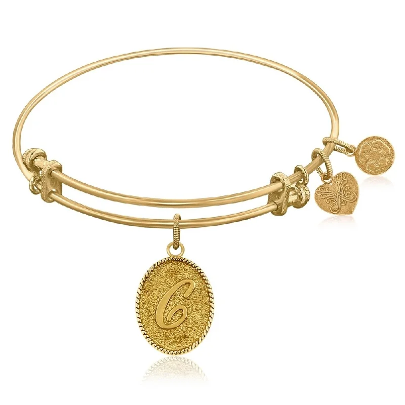 Expandable Bangle in Yellow Tone Brass with Initial C Symbol