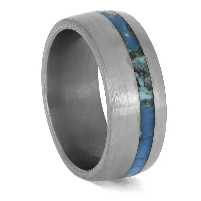 Deep Blue Turquoise Ring in Brushed Titanium