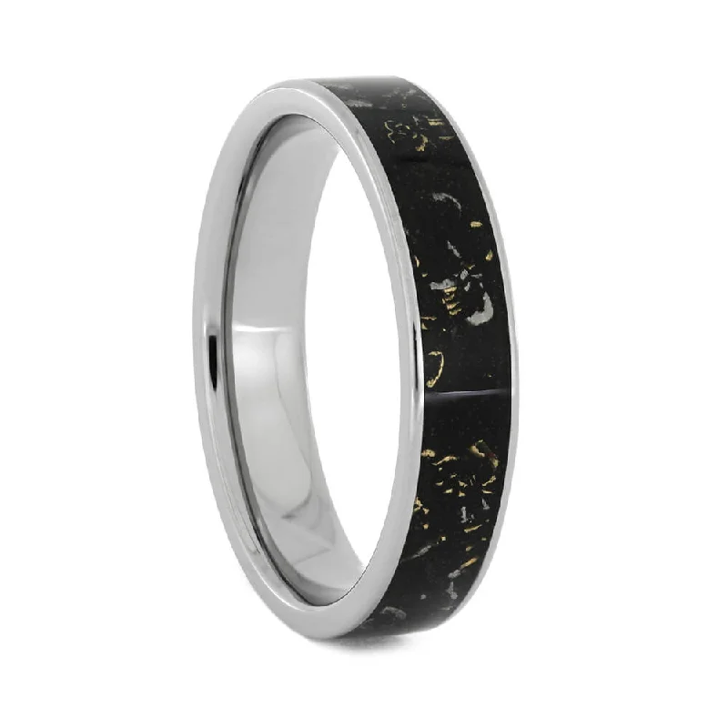 Jet Black Stardust™ Ring With Gold Flakes And Meteorite