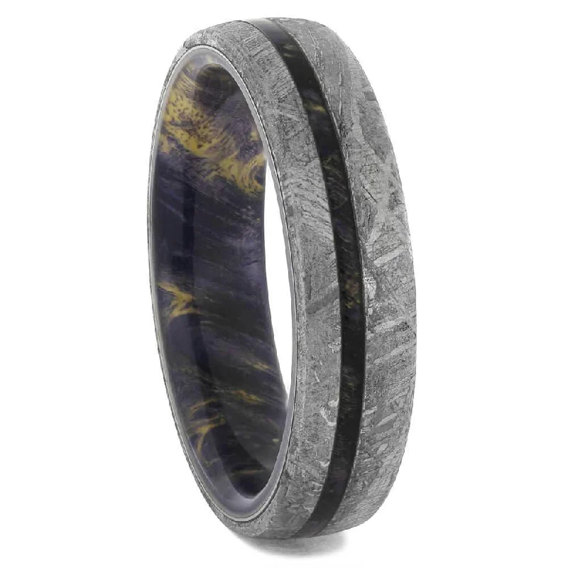 Purple Wood Wedding Band with Gibeon Meteorite