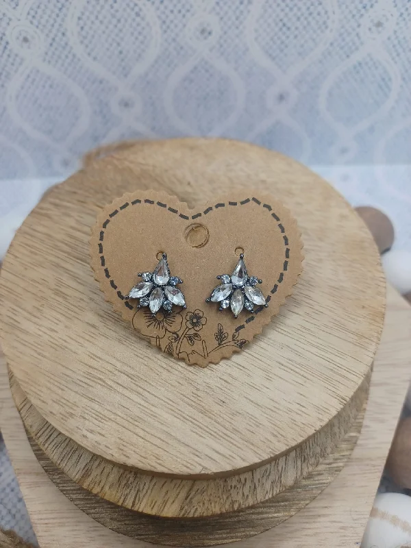 Silver Gathered Rhinestone Earrings