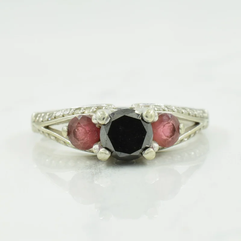 Black Diamond, Tourmaline, & Natural Diamond Ring | 1.00ctw, 0.32ctw, 0.22ctw | SZ 8.5 |