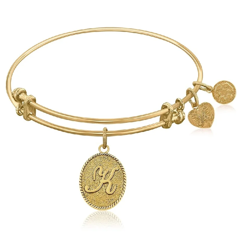 Expandable Bangle in Yellow Tone Brass with Initial K Symbol