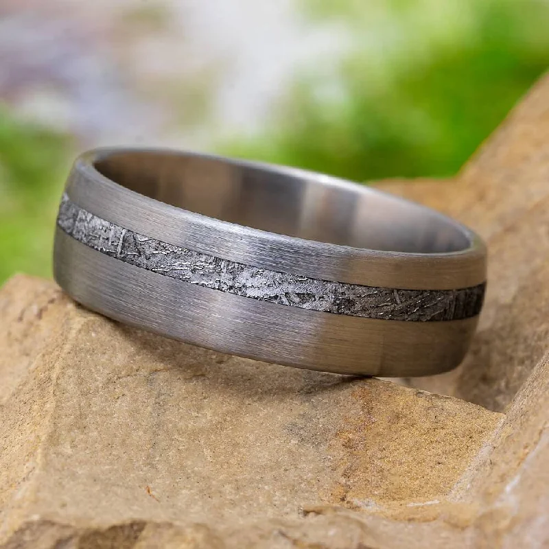 Genuine Meteorite & Brushed Titanium Ring