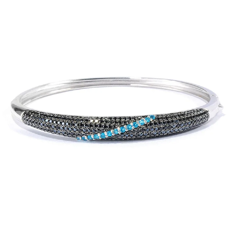 Sterling Silver 7-inch Black Spinel Neon Blue Apatite Bangle