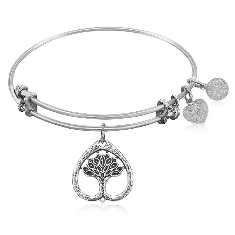 Expandable Bangle in White Tone Brass with Tree Of Life Growth Maturity Symbol