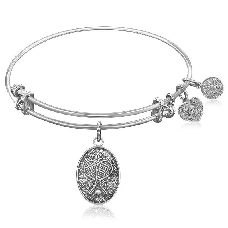 Expandable Bangle in White Tone Brass with Tennis Symbol