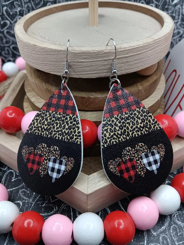 Plaid, Leopard, & Hearts Leather Style Earrings