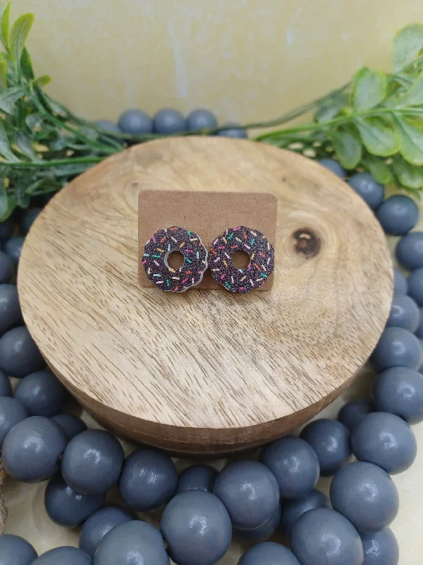 Wooden Chocolate Donut Earrings