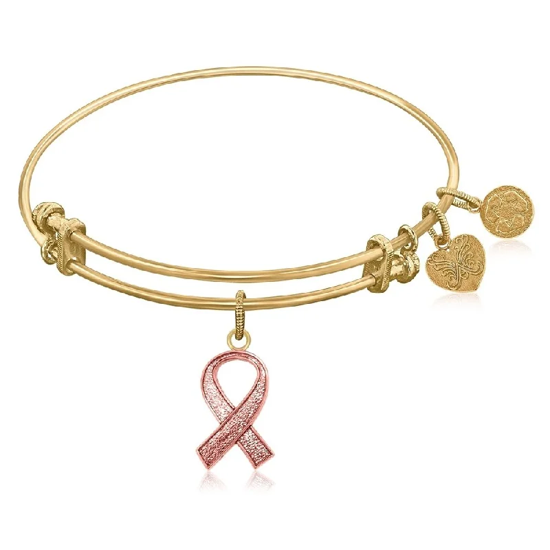 Expandable Bangle in Yellow Tone Brass with Awareness and Support Ribbon Symbol