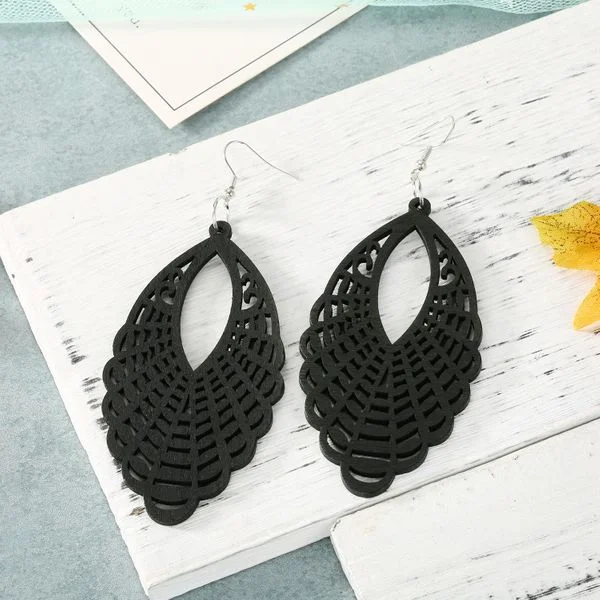 Black Wooden Cutout Earrings