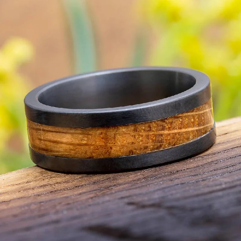 Zirconium & Whiskey Barrel Oak Wood Ring