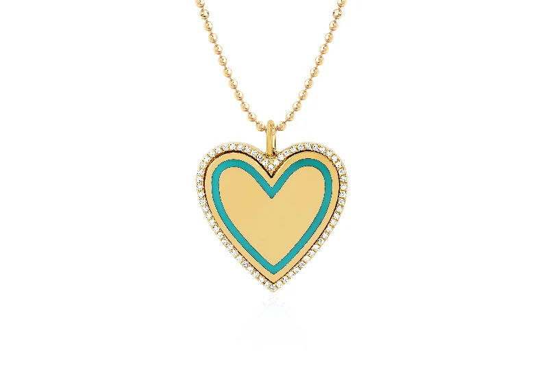 Diamond & Turquoise Enamel Heart Necklace