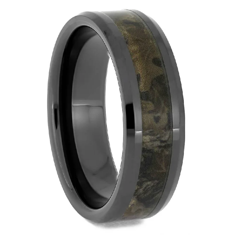 Men's Black Ceramic Wedding Band with Camo