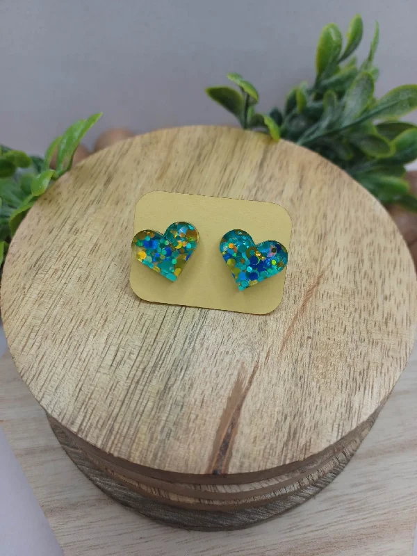 Blue Chunky Glitter Acrylic Heart Earrings