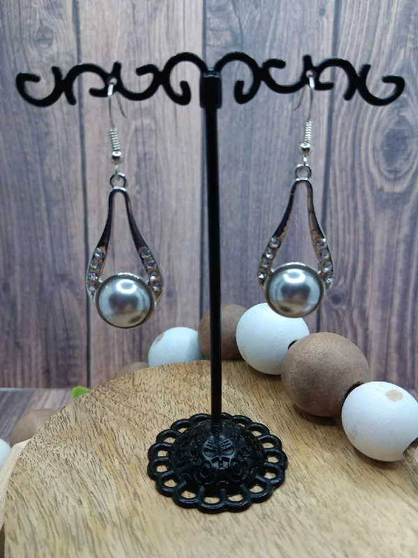 Silver Drop Earrings w/ Grey Pearl Accents