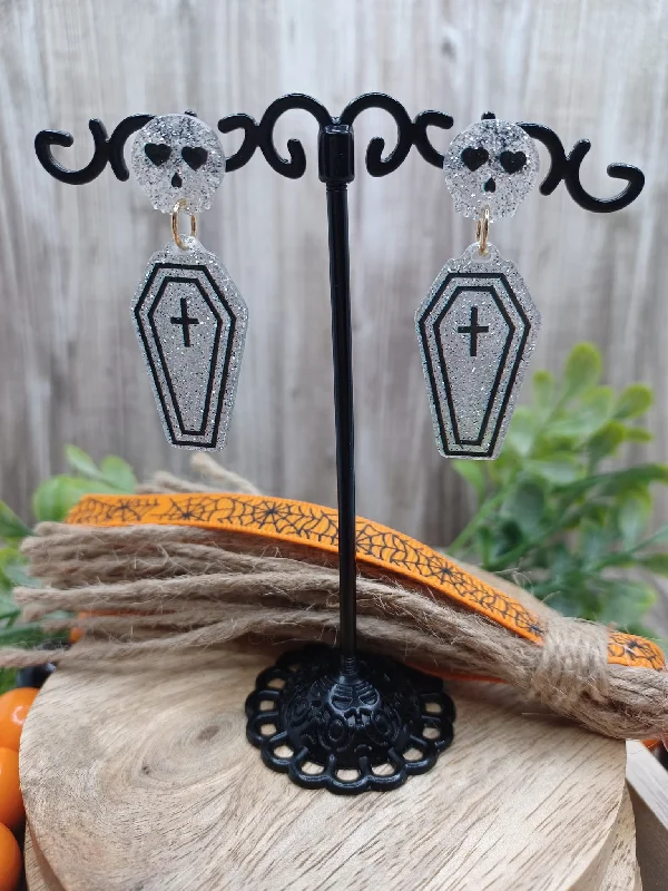 Halloween Acrylic Coffin Style Glitter Earrings