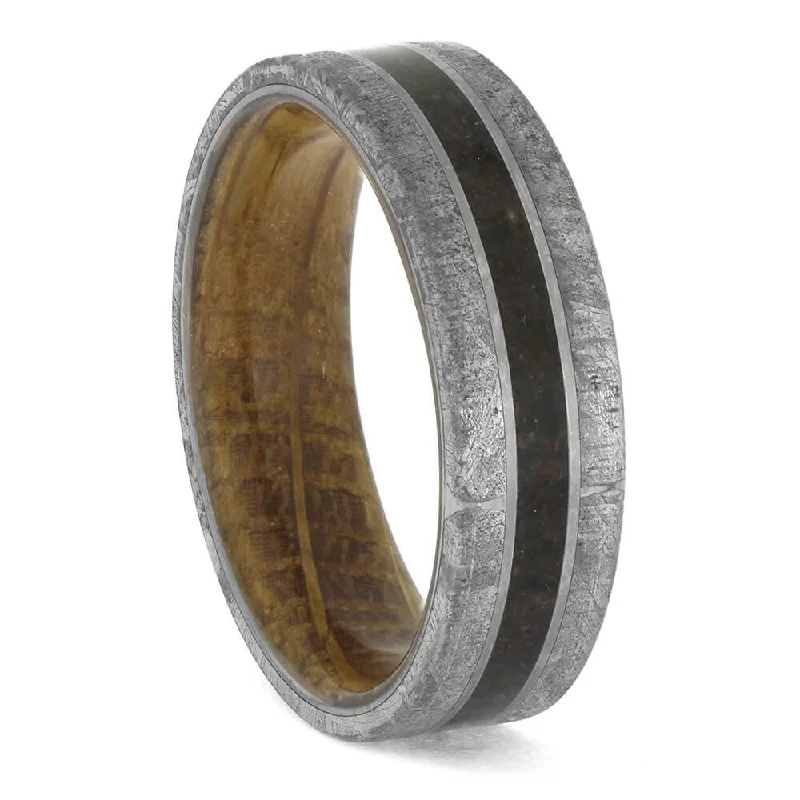 Earth-Toned Meteorite, Dinosaur Bone, and Wood Ring