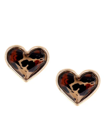 Brown Leopard Heart Shaped Earrings