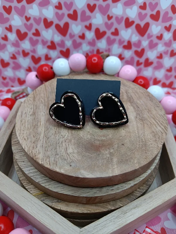 Black w/ Gold Edging Heart Earrings