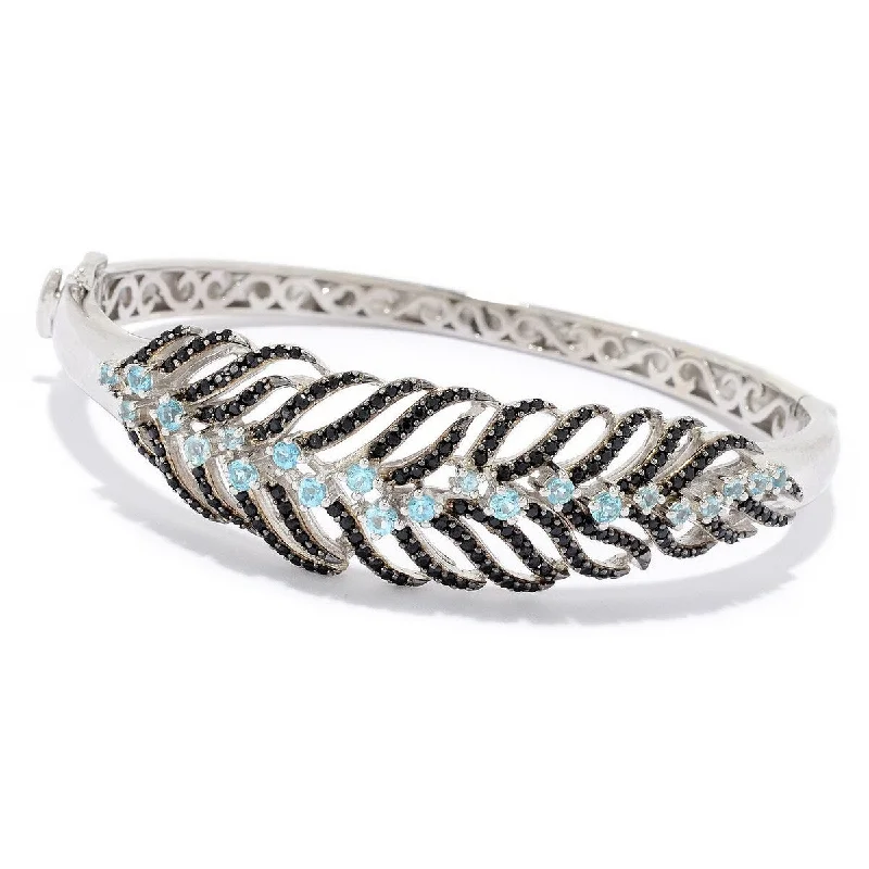 Dallas Prince Sterling Silver 6.75" or 7.25" Gemstone Feather Hinged Bangle. Collection: Classic Dallas.