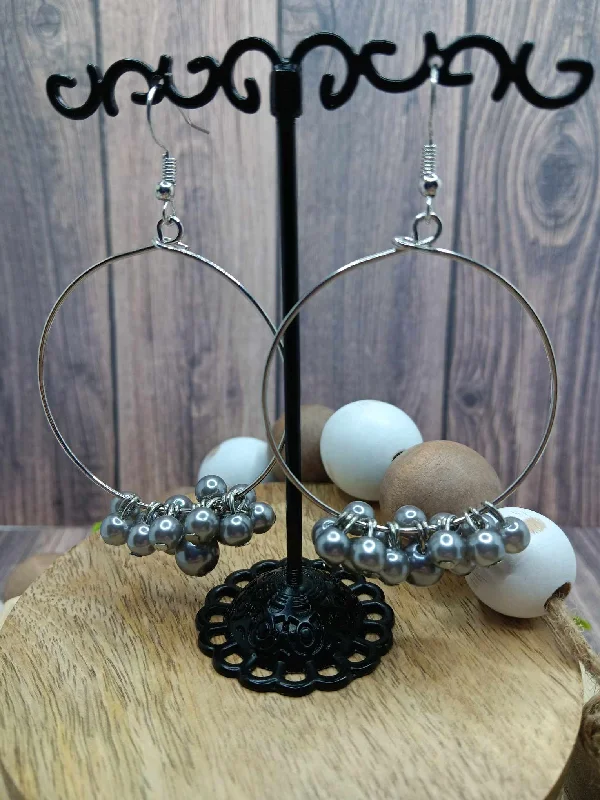 Silver Earrings w/ Grey Pearl Beading