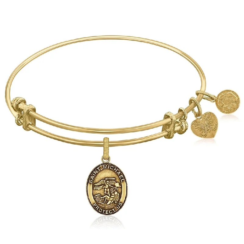 Expandable Yellow Tone Brass Bangle with St. Michael Symbol