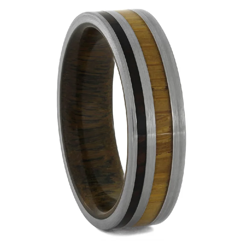 Titanium Ring with Ironwood and Bamboo Inlays