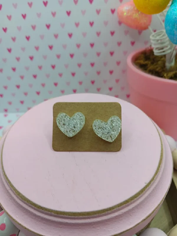 White Gitter Heart Earrings