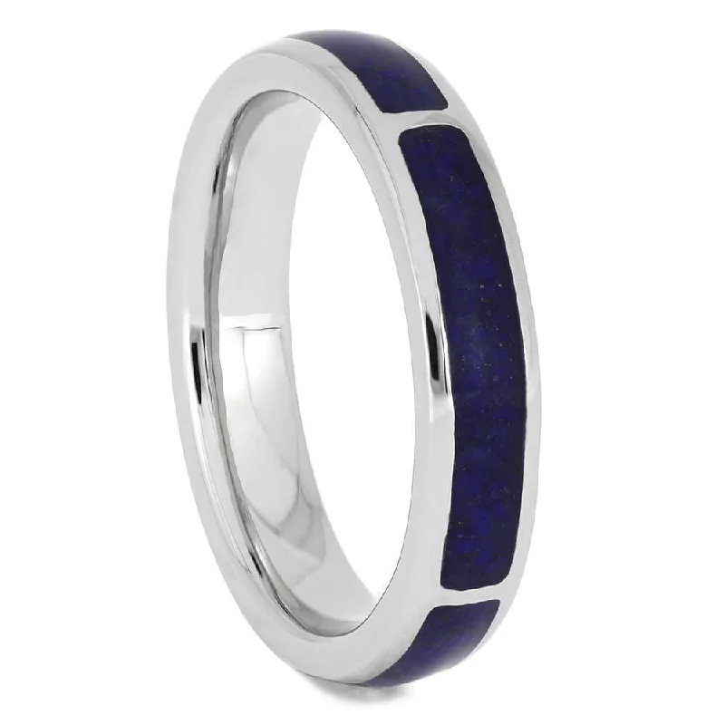 Unique Platinum Wedding Band with Lapis Lazuli