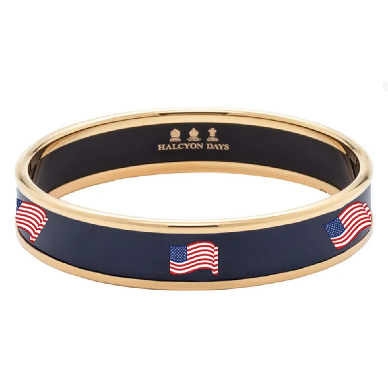 Halcyon Days 1cm The Stars & Stripes Navy & Gold Enamel Bangle