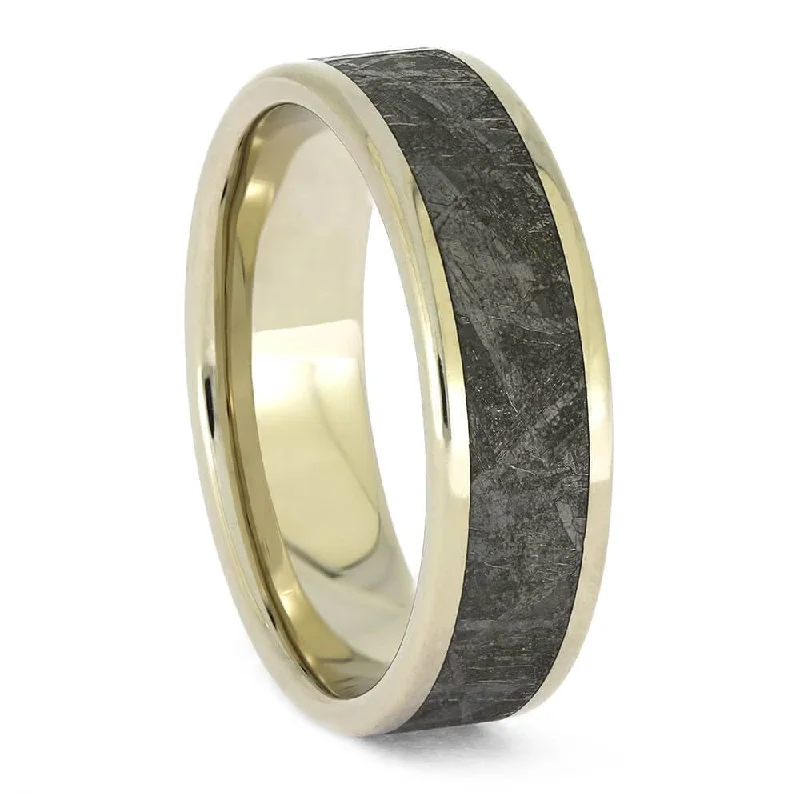 Gibeon Meteorite and White Gold Ring