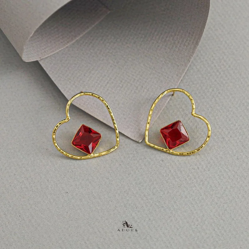 Alagre Golden Heart Glossy Stone Earring