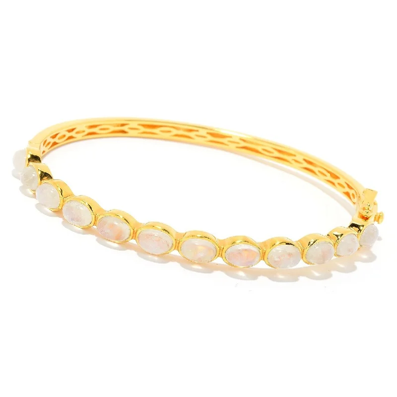 Yellow Gold Plated Over Sterling Silver Rainbow Moonstone Bangle