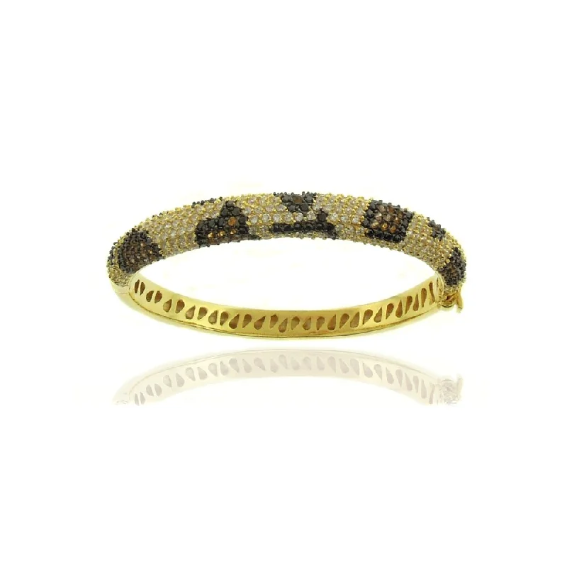 Dolce Giavonna Silverplated Cubic Zirconia Leopard Print Bangle