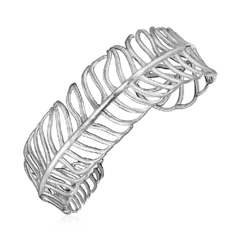 Open Leaf Motif Cuff Bangle in Sterling Silver