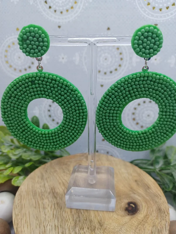 Green Sea Beaded Circle Earrings