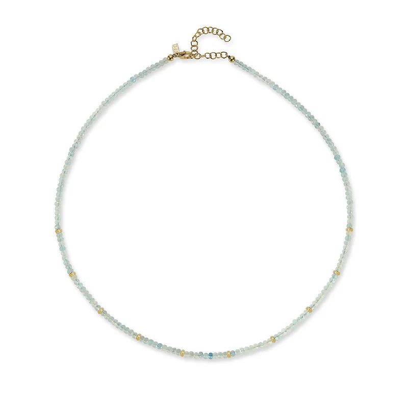 Birthstone Bead Necklace In Aquamarine