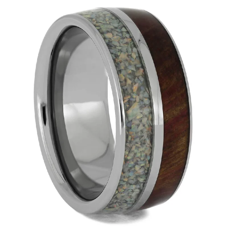 Ruby Redwood Wedding Band with Crushed Opal