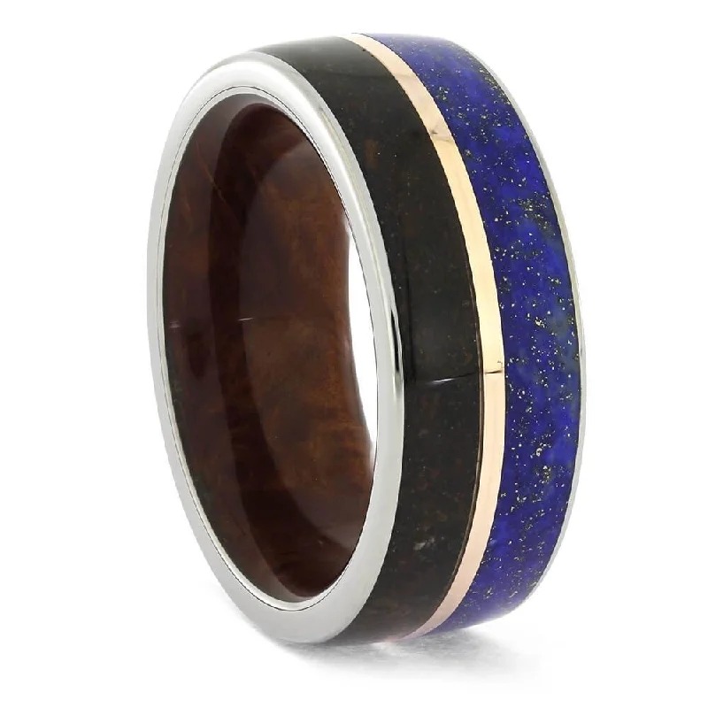 Dinosaur Bone and Lapis Lazuli Wedding Band