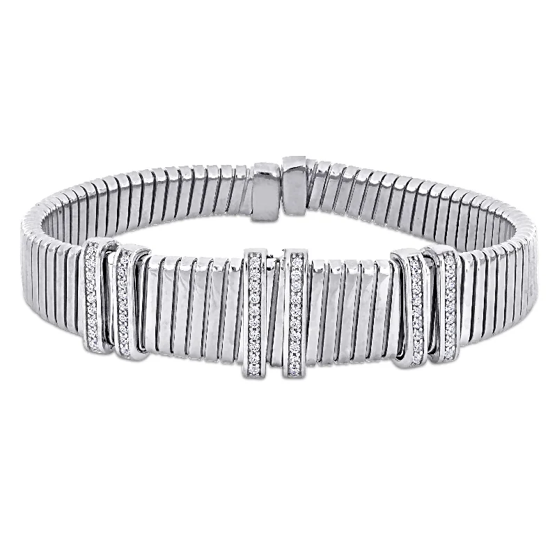 Miadora 1 3/4ct TGW Cubic Zirconia Omega Design Bangle in Sterling Silver - 8 in - 8 in x 16.5 mm x 5 mm