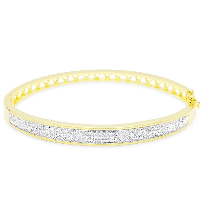 Finesque Gold or Silver Overlay Diamond Accent Bangle