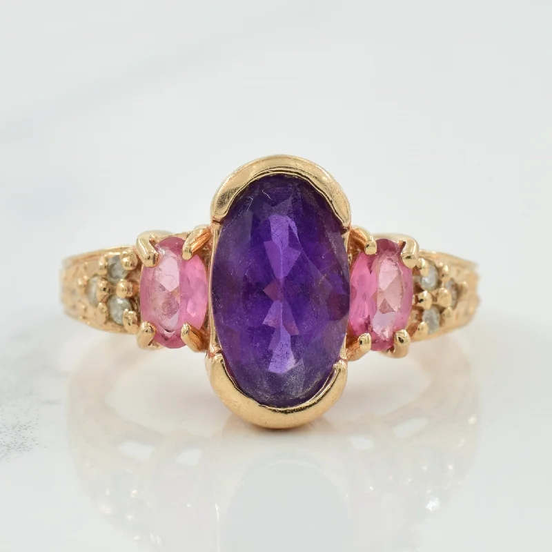 Amethyst, Tourmaline, & Diamond Ring | 1.26ct, 0.40ctw, 0.06ctw | SZ 6 |